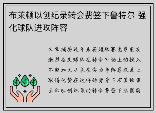 布莱顿以创纪录转会费签下鲁特尔 强化球队进攻阵容
